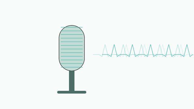 Minimalist microphone with animated sound wave pulse for podcast and audio production animation 4k