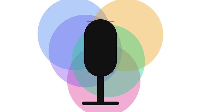 Minimalist microphone with colorful overlapping circles animation 4k background, for podcast and, audio branding