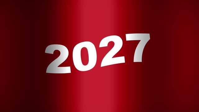 2027 New Year Text Typography on Waving Dark Red Flag Fabric Animation Seamless Loop