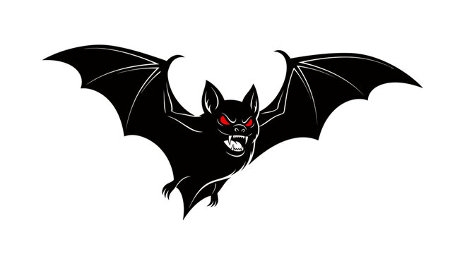 Silhouette of a menacing bat with wide wingspread in darkness.