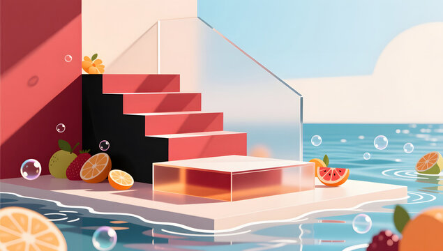 Late Summer Promotion geometric stairs illustration background