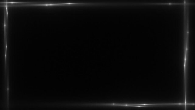 White glowing rectangular frame border animation with lens flare light leaks on black background