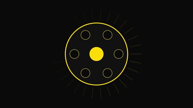 Minimalist yellow sun animation with rotating circular on dark 4k background, motion minimalist black background