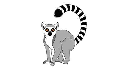 A cute cartoon illustration of a ring-tailed lemur with a long, striped tail, isolated on a white background, perfect for wildlife or animal designs. © Hafiz