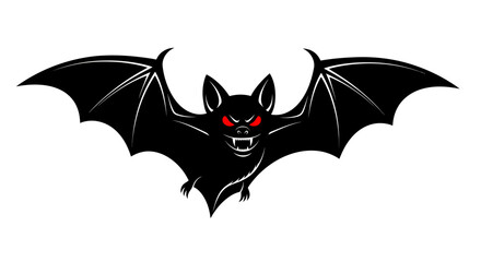 Fototapeta premium Playful black bat illustration with red eyes and outstretched wings.