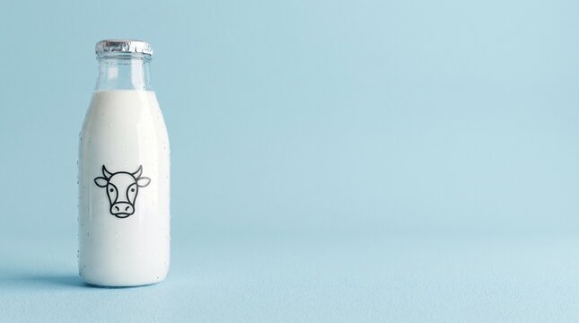 3D Glass Milk Bottle Pastel Blue Copy Space