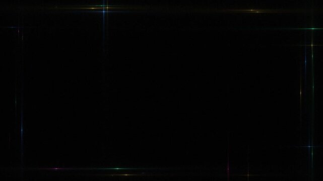 Colorful glowing thin rectangular frame border animation with subtle flares on black background