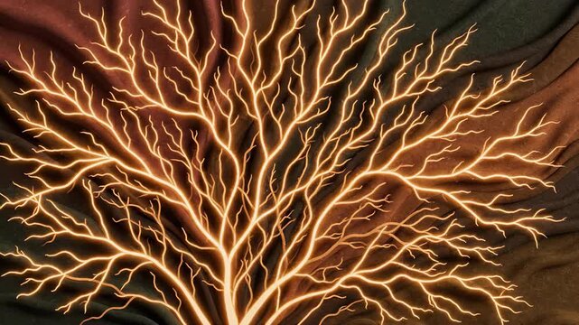 Abstract organic branching lines growing like tree roots in deep earthy tones creating a seamless loop for corporate background design