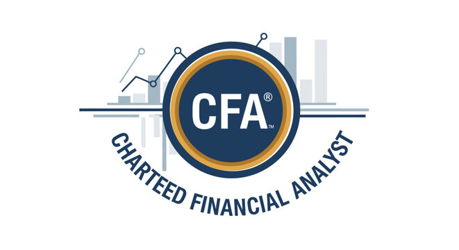 CFA (Chartered Financial Analyst) emblem design featuring professional investment finance graphics and charts, isolated on a clean white background.