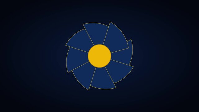 Rotating blue flower shape abstract motion with yellow center animation 4k