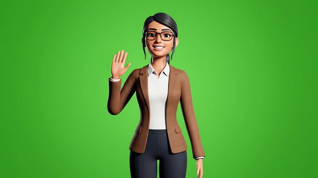 3D Animated Businesswoman Gesturing on Green Screen Background