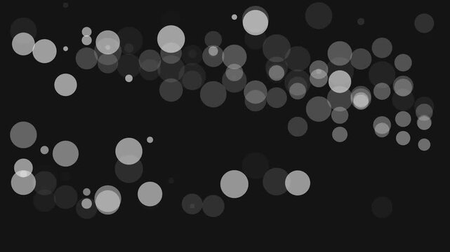 Abstract floating animation 4k white circles motion background, on black backdrop