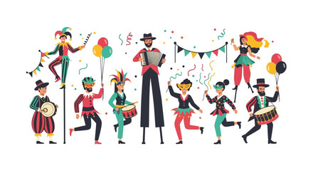 Fototapeta premium Carnival Performers and Street Musicians Vector Illustration Set