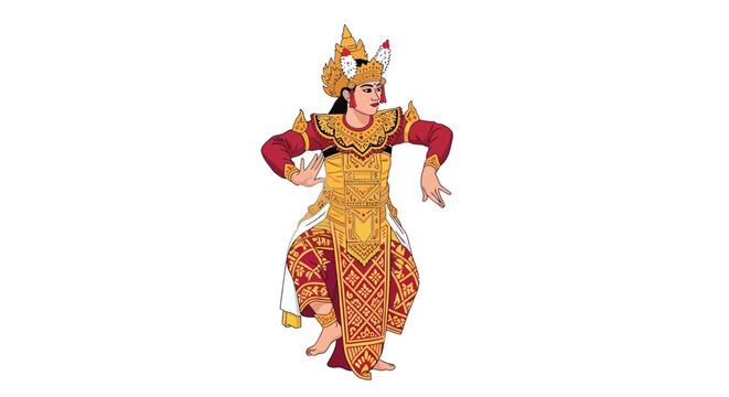 Balinese Traditional Dancer Illustration in Ornate Cultural Costume