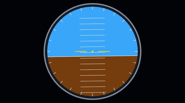 Aircraft attitude indicator gyroscope display showing banking flight motion animation 4k aviation