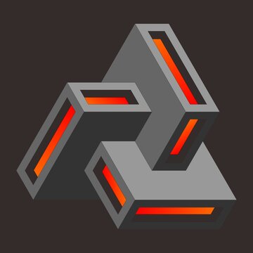 3D Optical Illusion Geometric Abstract Shape with Glowing Orange Interior on Dark Background