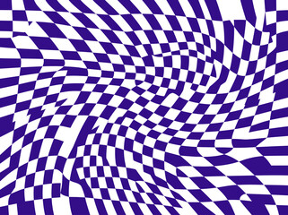 Obraz premium Abstract Blue and White Distorted Checkerboard Background with Liquid Op Art Pattern