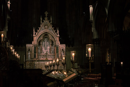 The ornate Reredos inside St Mary's Episcopal Cathedral in Edinburgh, Scotland.