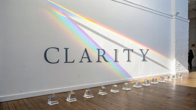 Colorful rainbow prism reflection on wall with bold word clarity, creating an artistic and modern ambiance in spacious room