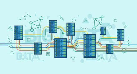 Obraz premium Structured digital network server infrastructure illustrating connected data flow in a modern big data computing center
