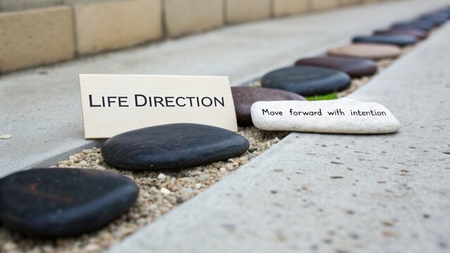 Life Direction Concept with Stones and Inspirational Message for Growth and Intention in Personal Development Journey
