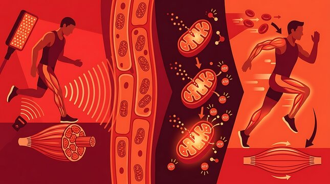 Red light therapy infographic for atp energy and muscle recovery