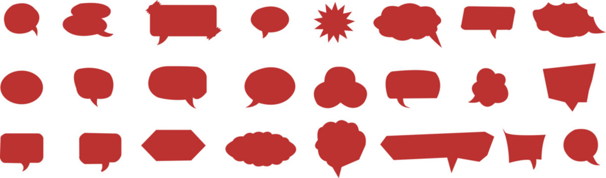Large collection of red speech bubbles and comic thought balloons shapes