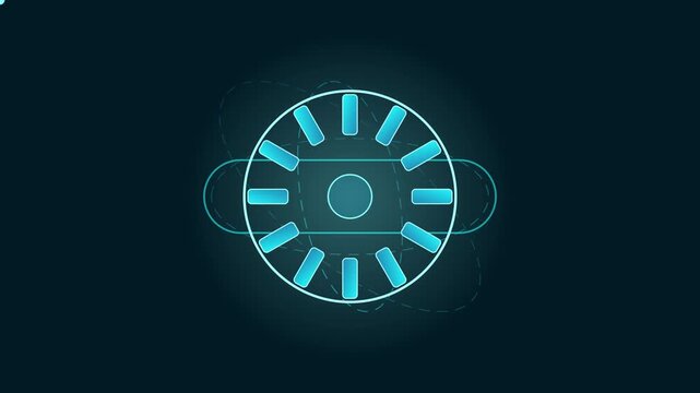 Digital loading spinner animation with glowing neon blue circular interface for modern user experience and tech interface 4k