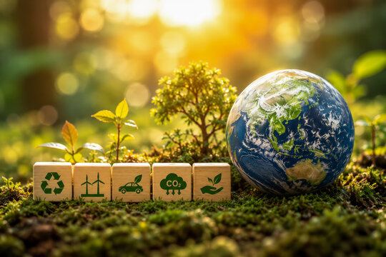Recycling Boxes With Tree And Planet Earth