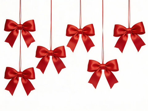 Red bows hanging on strings