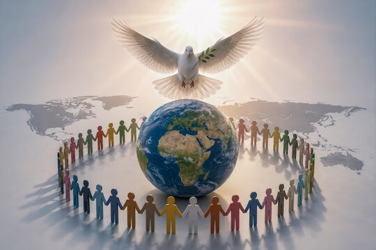 Dove Above Earth Surrounded By Diverse People