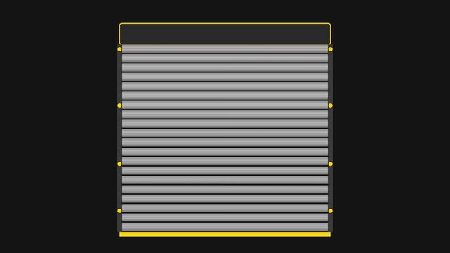 Industrial metal rolling shutter door opening and closing mechanism animation 4k metal door security