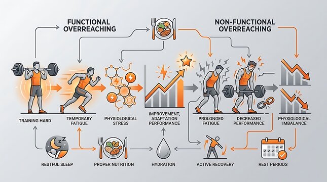 Sports science infographic about training recovery and overreaching