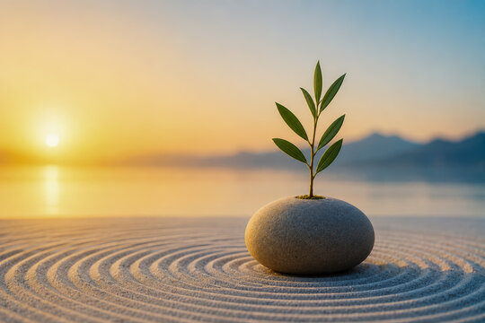 Minimal Seedling Growing From Smooth Stone