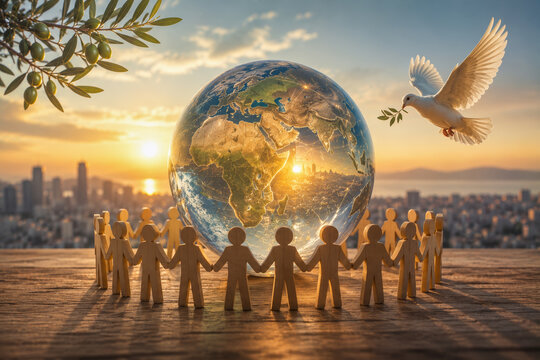 Glowing Earth Above Diverse Raised Hands