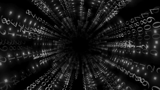Abstract digital tunnel of falling glowing numbers, 4k video