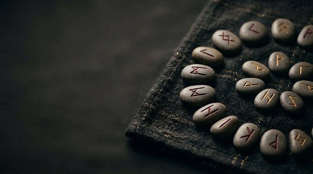 Ancient nordic rune stones arranged in a circle for divination