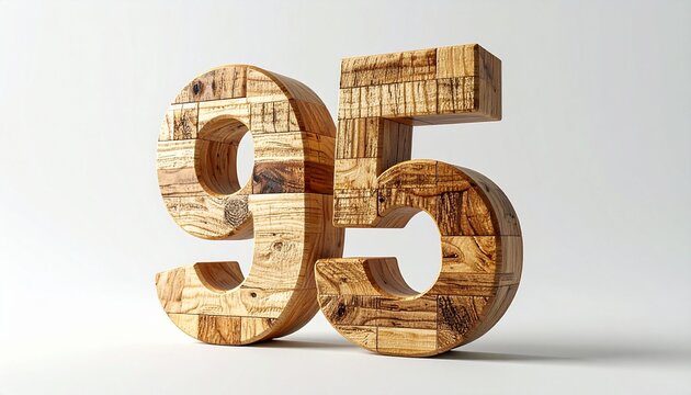 Number 95 crafted from intricately stacked wooden blocks in an architectural arrangement