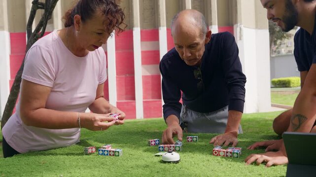 Senior couple engaging in outdoor brain training fitness exercise
