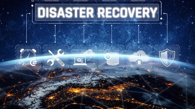 Futuristic Concept of Disaster Recovery with Digital Interface and Earth Horizon Showing Technological Connectivity and Data Protection Solutions Sigmoid