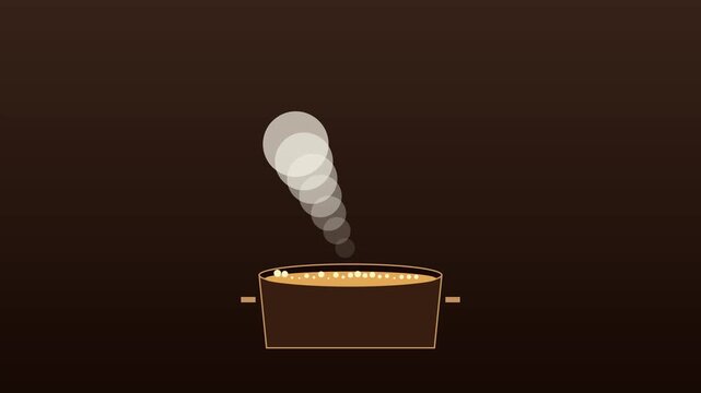 Minimalist animation of hot pot with rising steam for cooking and food concepts 4k