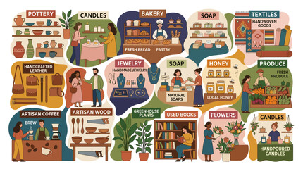 Fototapeta premium Colorful Illustration of a Local Artisan Market and Community Fair