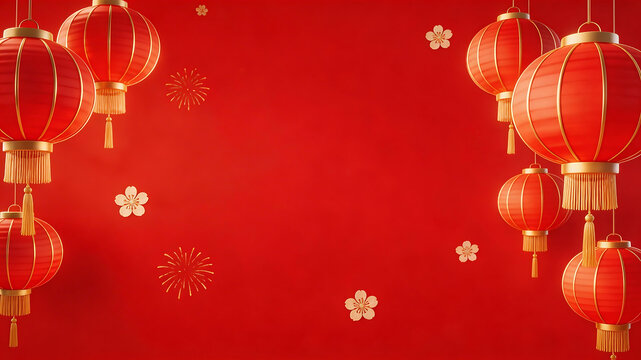 Red lanterns and floral decorations