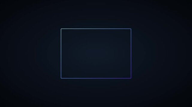 Minimalist glowing rectangle frame with pulsing center point on dark animation 4k background, border