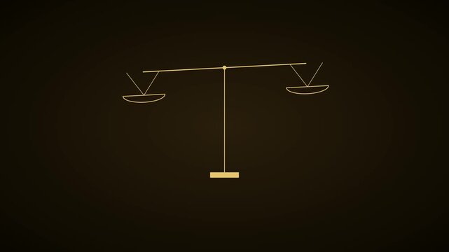 Minimalist golden scales of justice animation: legal balance and fairness concept 4k