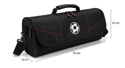 Durable Black Fabric Sports Equipment Carrying Case with Soccer Ball Icon and Measurement Indicators for Convenient Storage and Transport