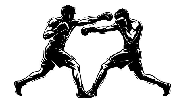 Two boxers fighting in a dynamic silhouette illustration