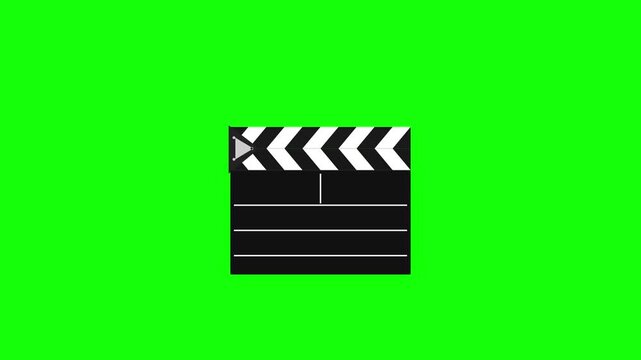 Movie clapperboard opening and closing on green background