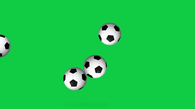 Multiple Soccer Balls Bouncing and Falling on Green Screen Background