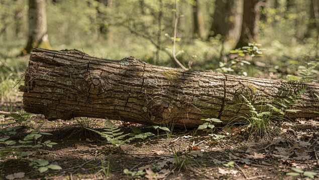 A fallen tree log on the forest floor